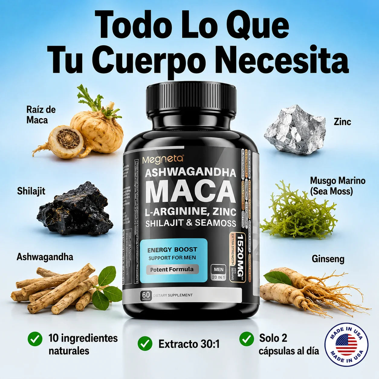 Maca + L-Arginina | Energía y Vitalidad Masculina Natural
